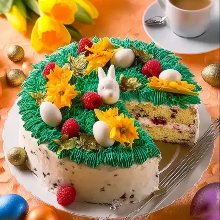 Bunte Ostertorte mit Himbeerfüllung