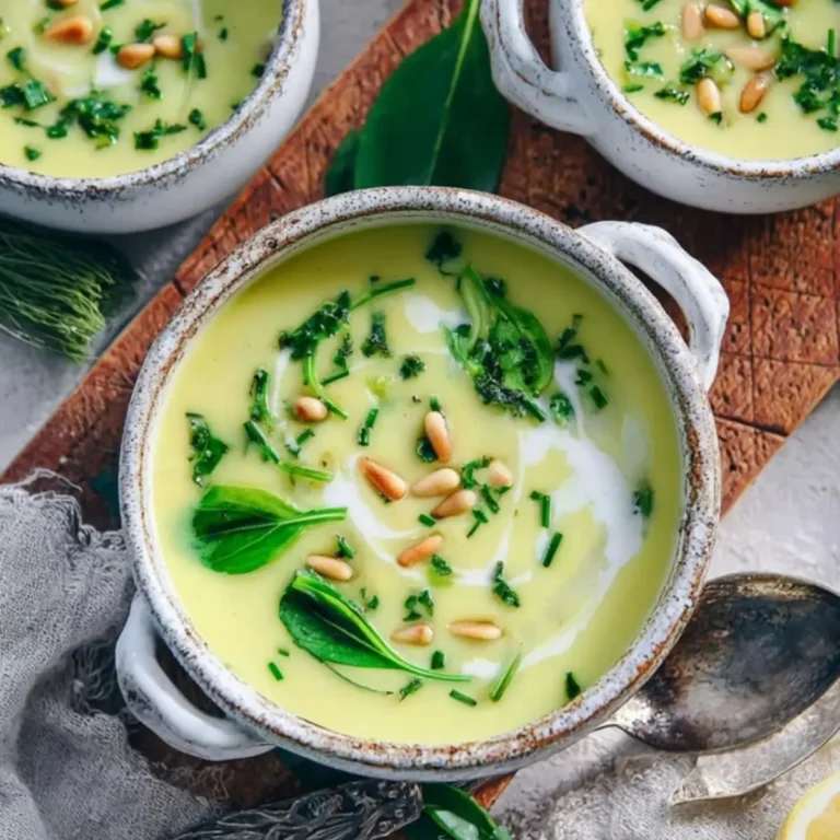 Cremige Kartoffel-Bärlauchsuppe mit Pinienkernen