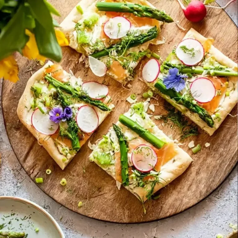 Frühlings-Flammkuchen mit Spargel und Radieschen