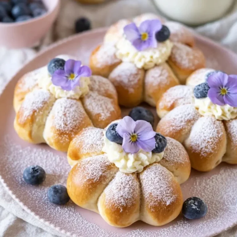 Hefeteig Blumen mit Puddingfüllung
