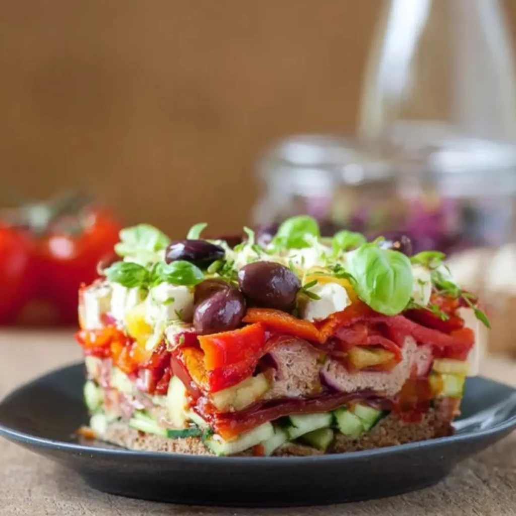 Mediterraner Schichtsalat zum Grillen