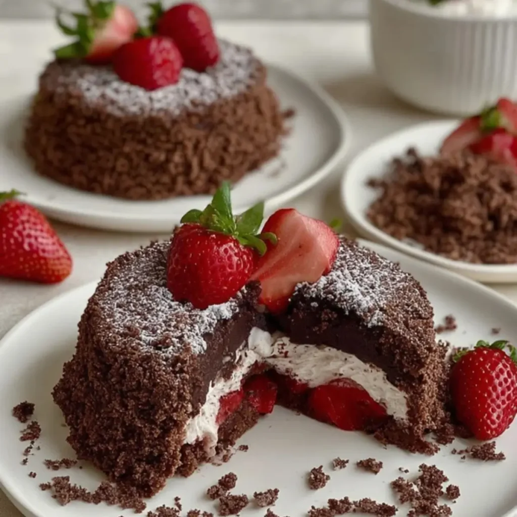 Mini Maulwurfkuchen mit Erdbeeren