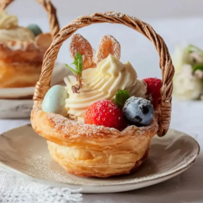 Osterkörbchen aus Blätterteig mit Vanillecreme