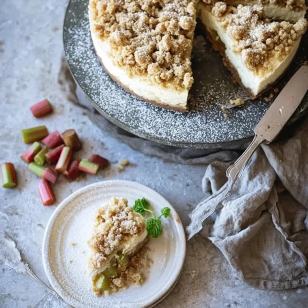 Rhabarber-Cheesecake mit Streuseln