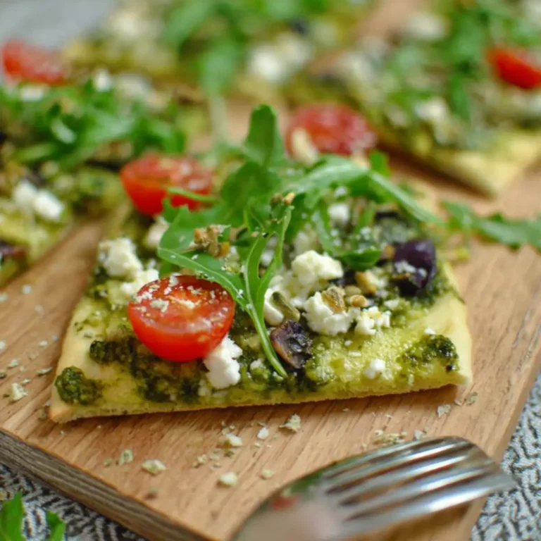 Flammkuchen mit Bärlauchpesto und Feta