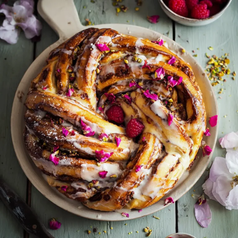 Gefüllter Hefekranz mit Himbeeren und Pistazien