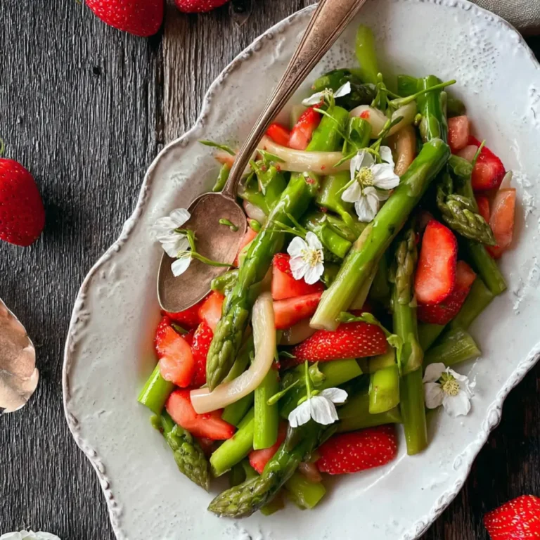 Grüner Spargel Salat mit Erdbeeren