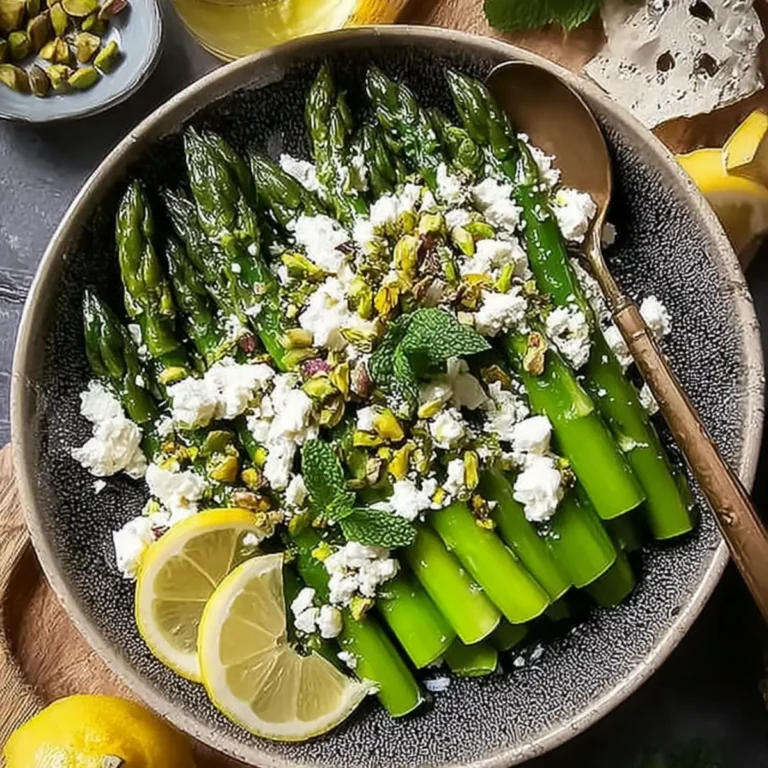 Grüner Spargel Salat mit Pistazien und Feta