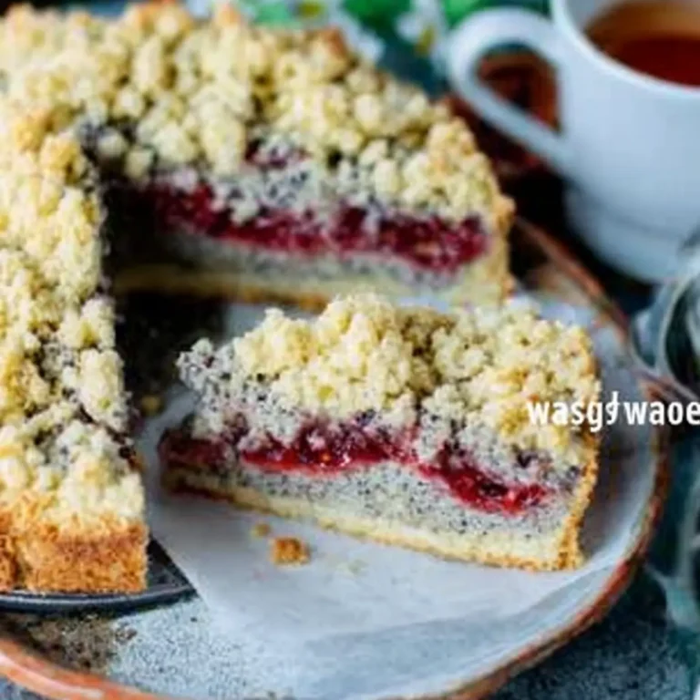Joghurt Mohn Kuchen mit Kirschen & Streuseln