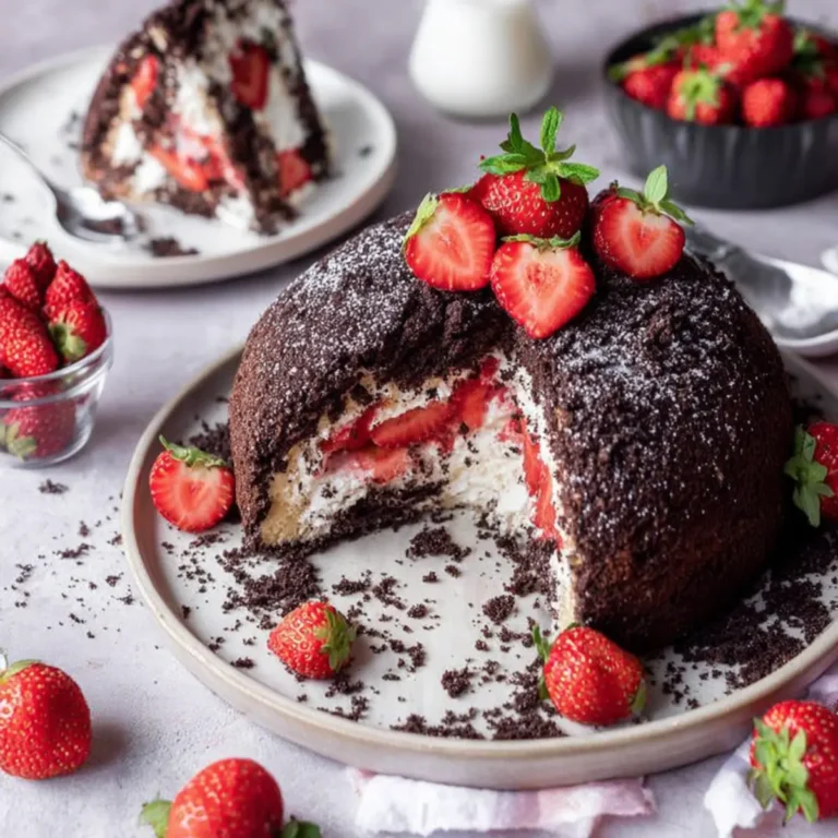 Maulwurfkuchen mit Erdbeeren
