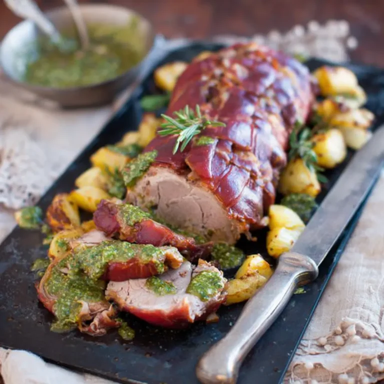 Schweinebraten im Kräuter Schinken Mantel