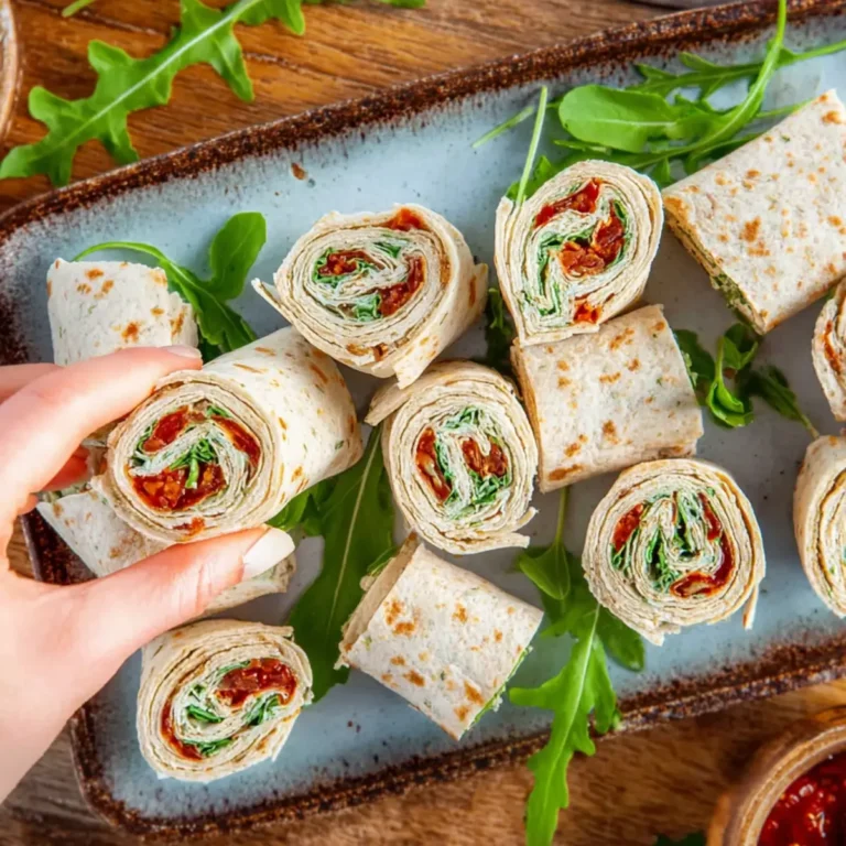 Vegetarische Wrap Röllchen mit Rucola und Tomaten