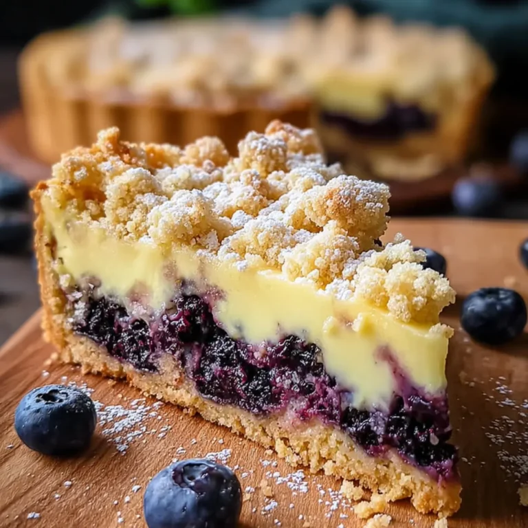 Blaubeerkuchen mit Pudding und Streusel