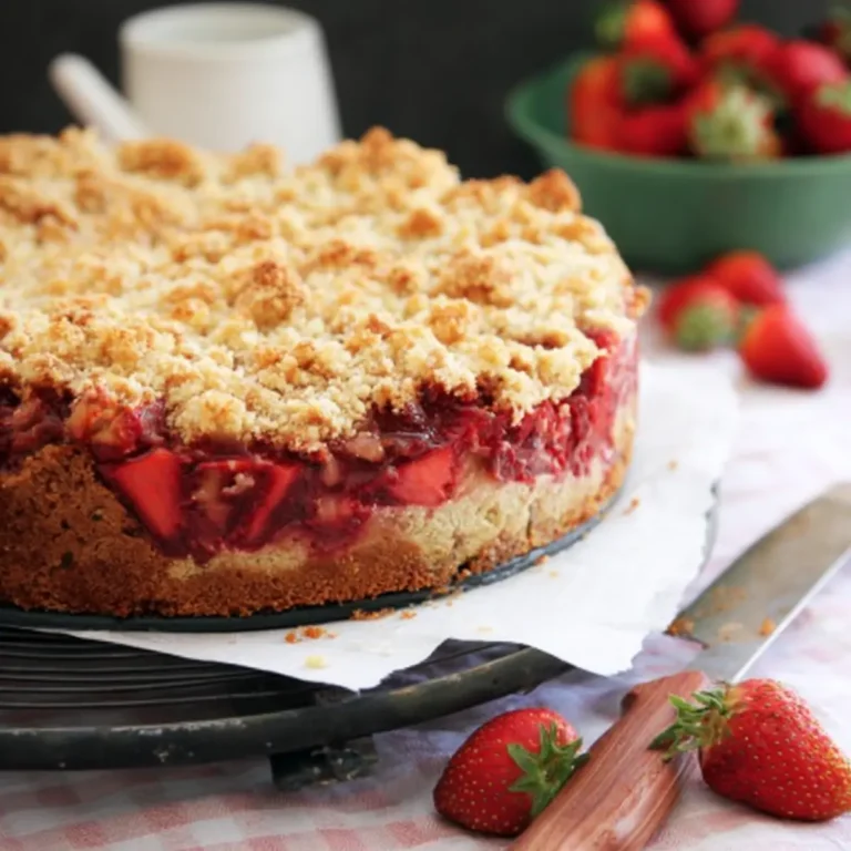 Erdbeer Rhabarber Käsekuchen mit Streuseln
