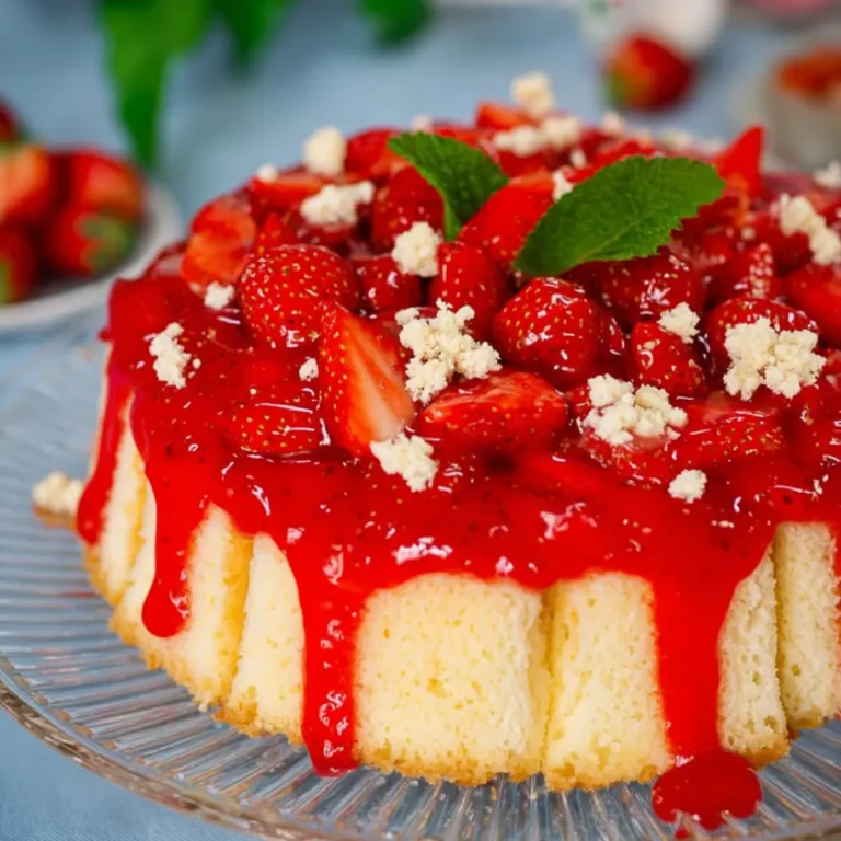 Erdbeerkuchen mit Pudding aus Biskuitteig
