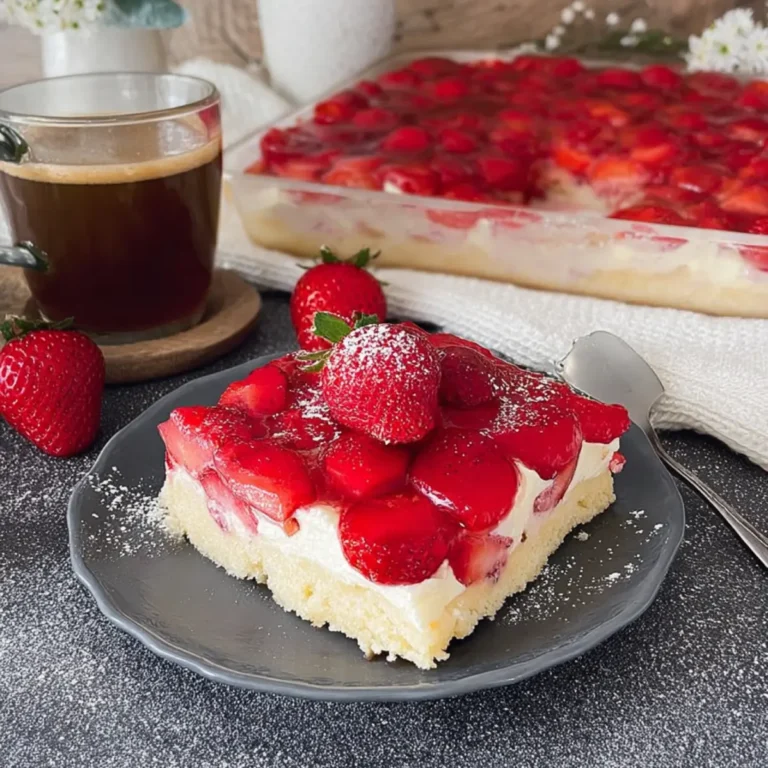 Erdbeerkuchen vom Blech mit Puddingcreme