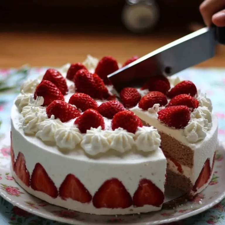 Erdbeertorte mit Biskuitboden und Sahne