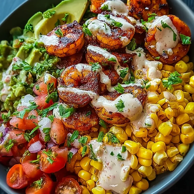 Gegrillte Garnelen Bowl mit Avocado Mais Salsa & Cremiger Sauce