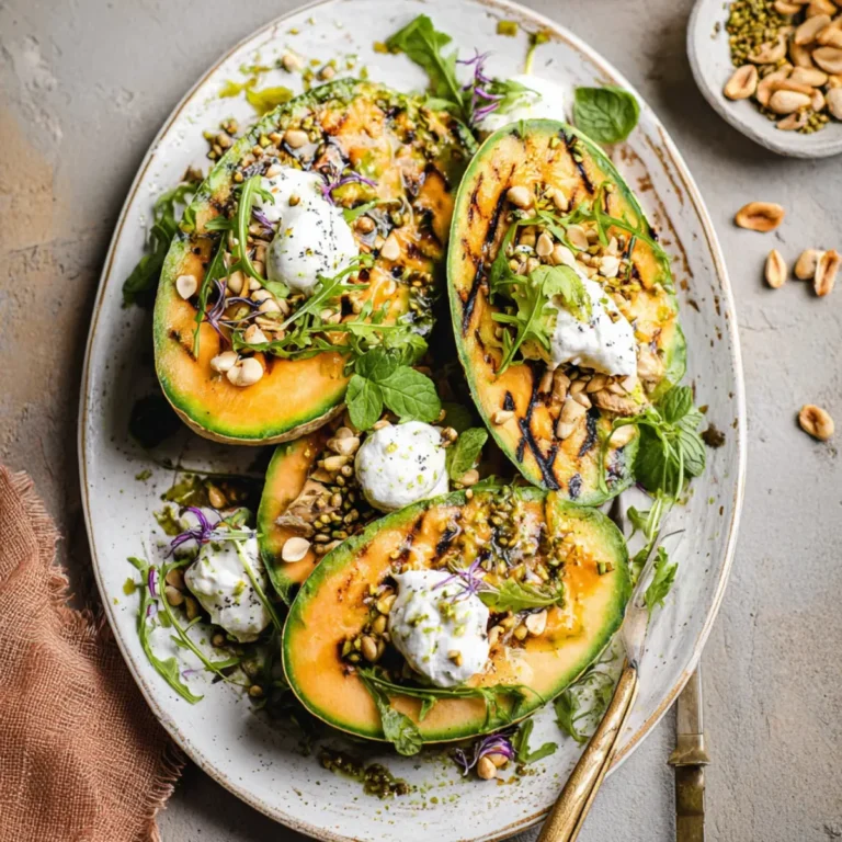 Gegrillte Melone mit Nussbutter und Burrata