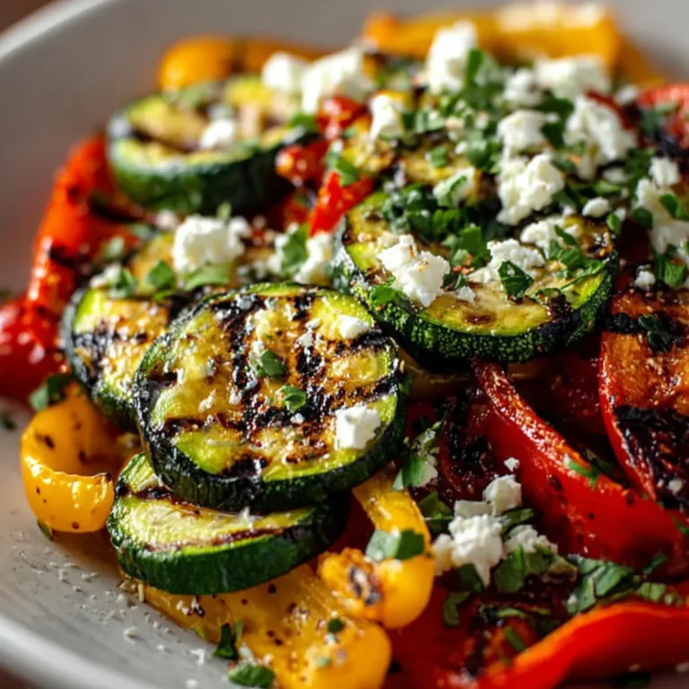 Gegrillter Zucchini Paprika Salat mit Feta