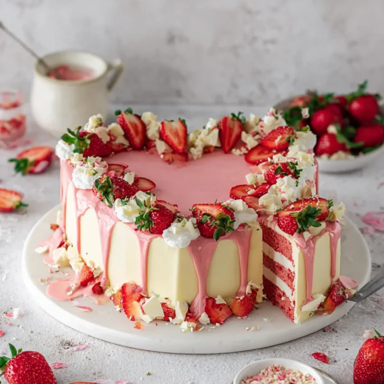 Herztorte mit Erdbeeren und weißer Schokolade