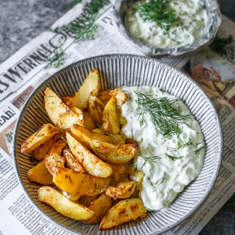 Kartoffelspalten mit Gurkendip
