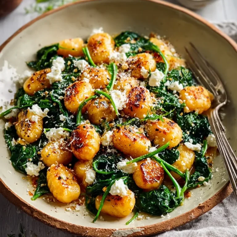 Knusprige Gnocchi mit Spinat und Feta