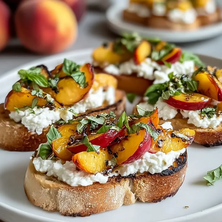 Pfirsich Bruschetta mit geschlagenem Ricotta