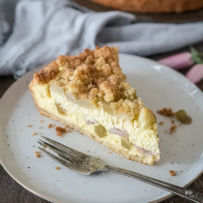 Rhabarberkuchen mit Pudding und Streuseln
