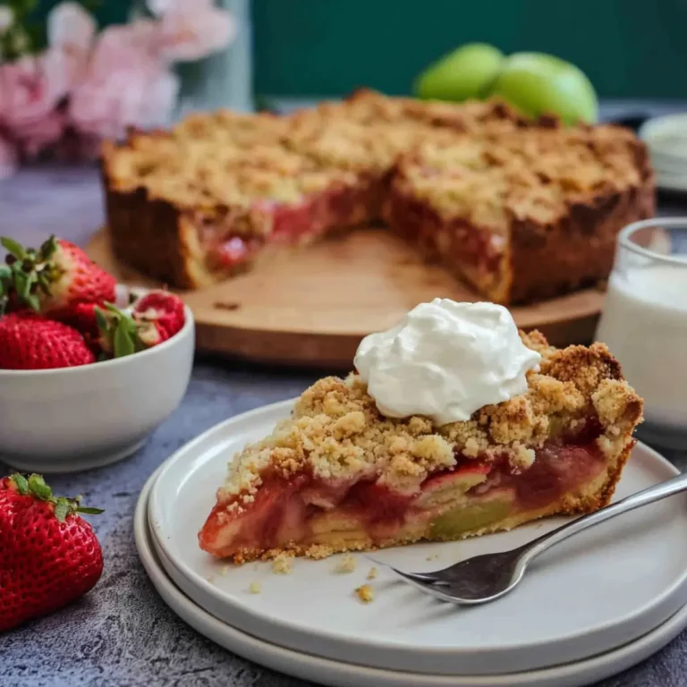 Rhabarberkuchen mit Streusel und Schmand