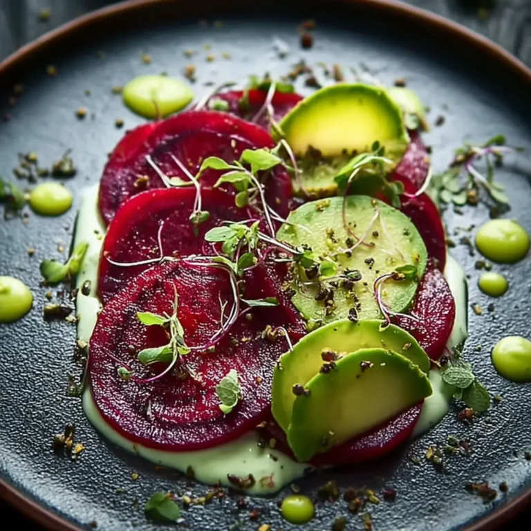 Rote Bete Carpaccio auf Avocado Creme