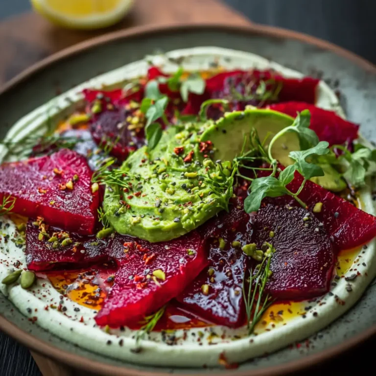 Rote Bete Carpaccio auf Avocadocreme