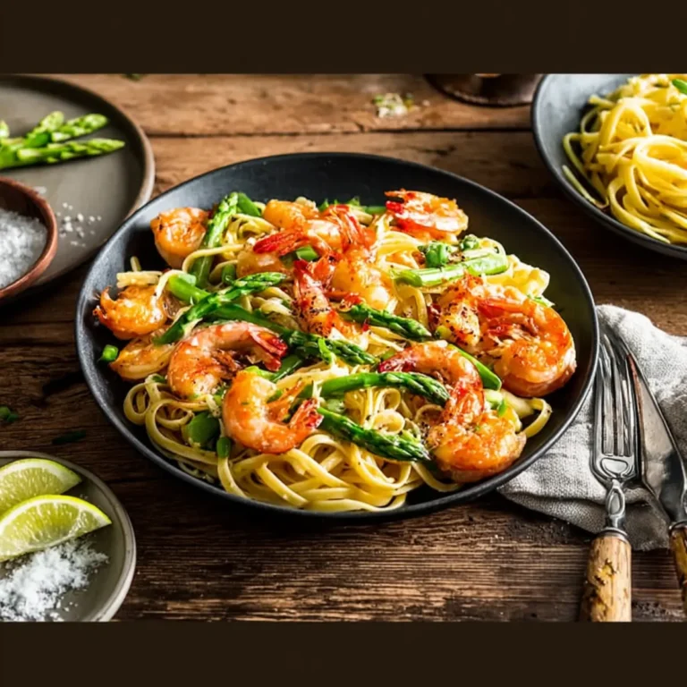 Spargel Pasta mit Garnelen