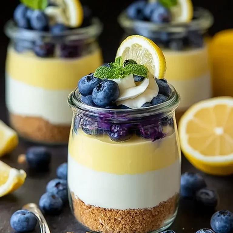 Zitronen Blaubeer Cheesecake im Glas