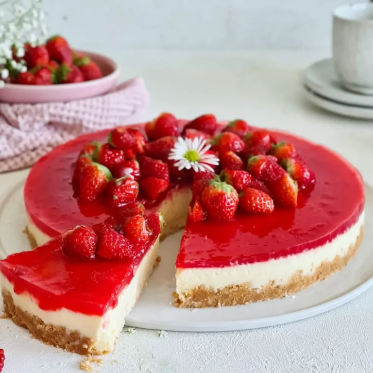 Erdbeerkuchen mit Vanillepudding ohne Backen