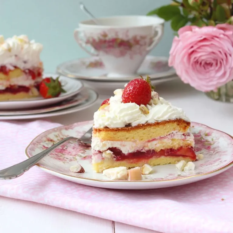 Himmelstorte mit Erdbeeren und Rhabarber