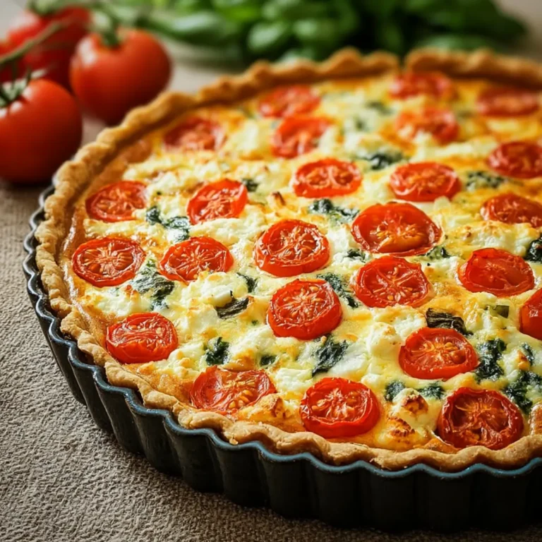 Quiche mit Tomaten, Feta, Basilikum und Spinat