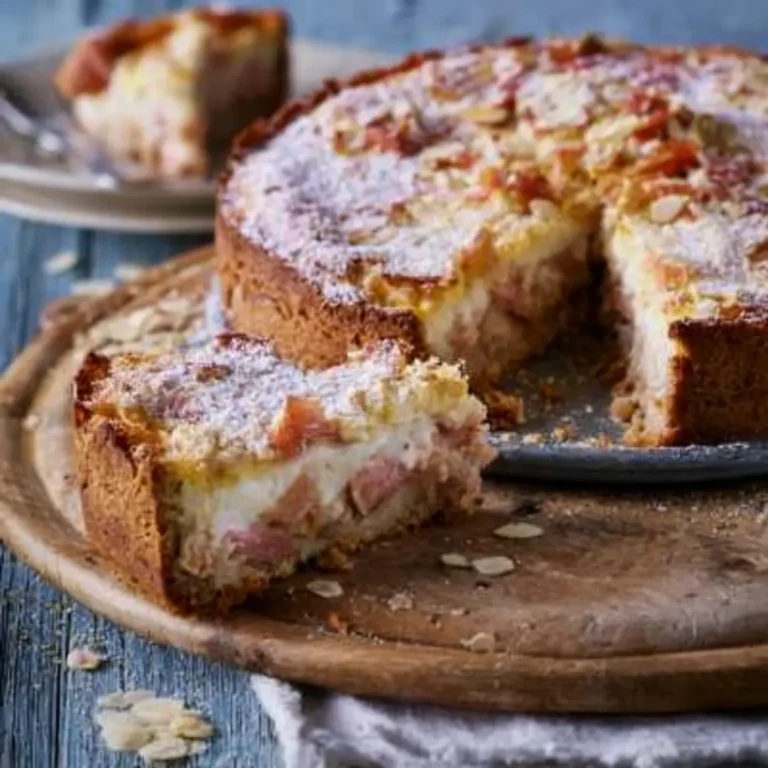 Rührkuchen mit Rhabarber und Mandel Schmand Guss