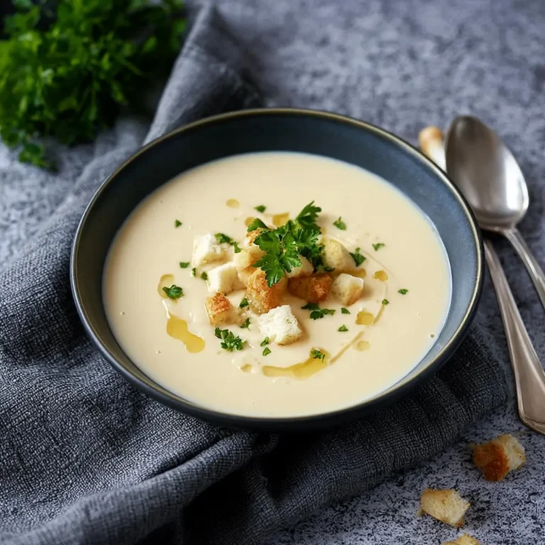 Spargelcremesuppe mit Croutons und Petersilie