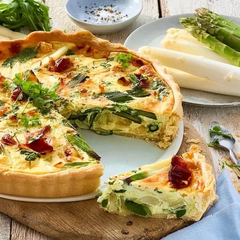 Spargelquiche mit grünem und weißem Spargel