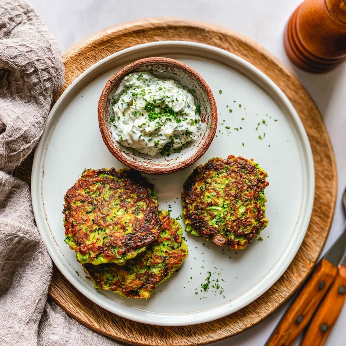 Vegane Zucchinipuffer mit Kräuterquark