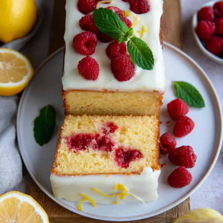Zitronenkuchen mit Himbeeren