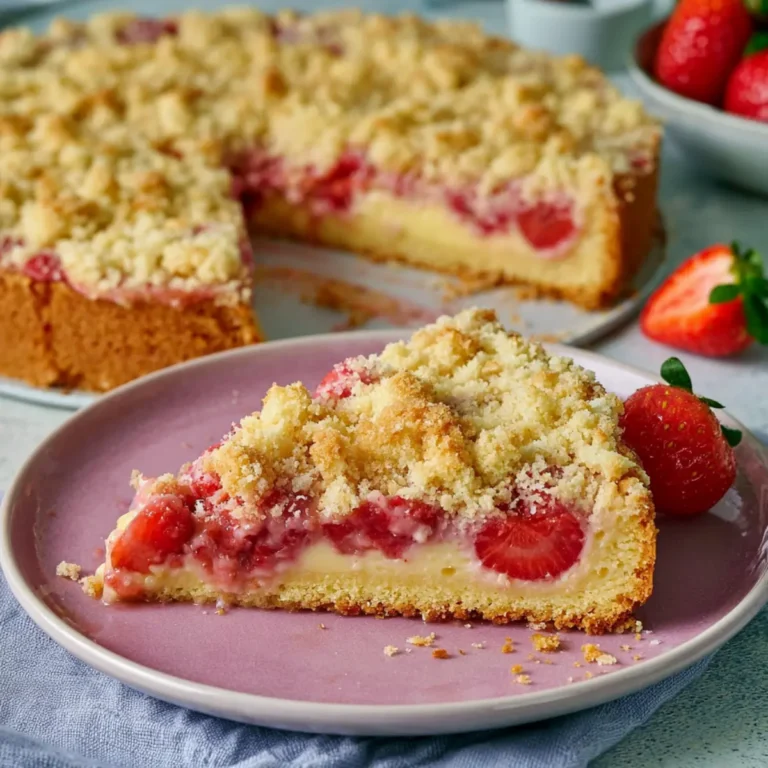 Erdbeer Pudding Streuselkuchen