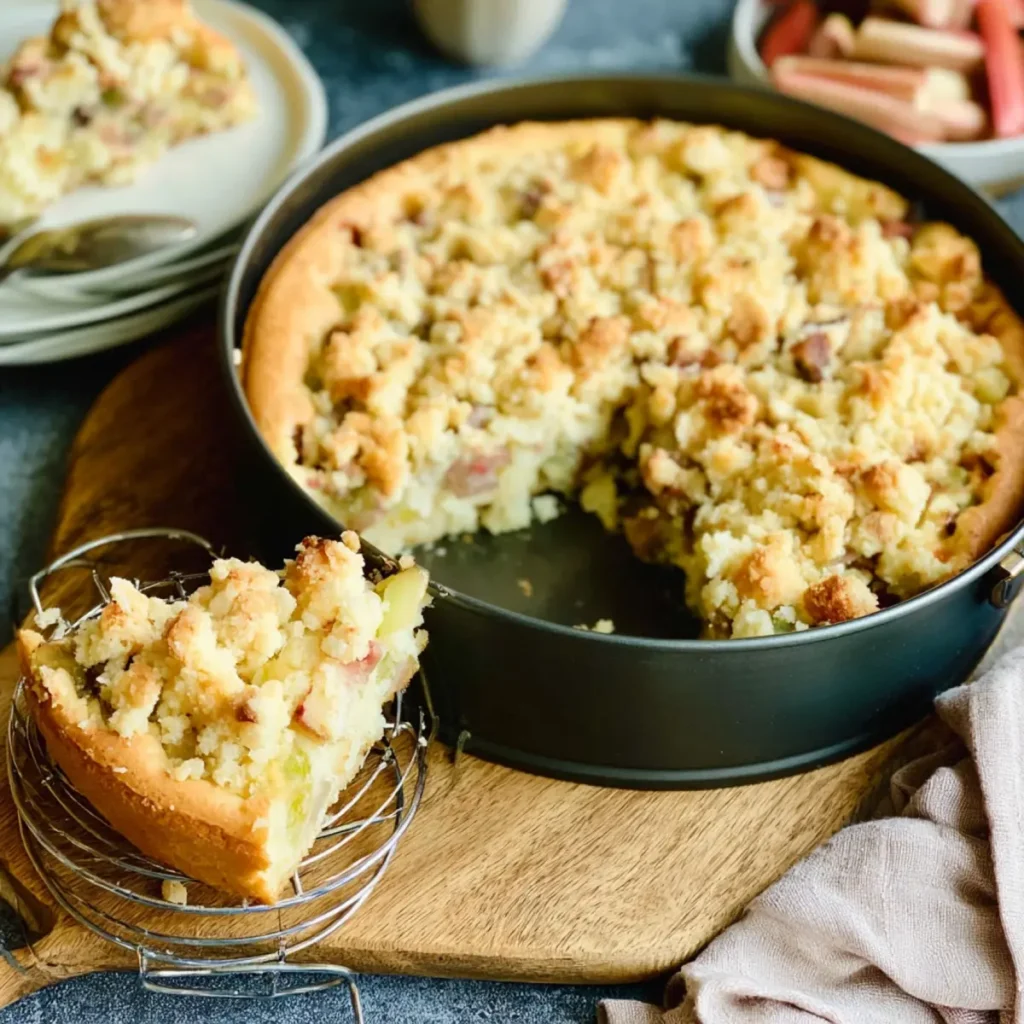 Rhabarberkuchen mit Streusel in der Springform