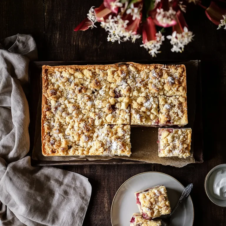 Rhabarberkuchen vom Blech mit Streuseln