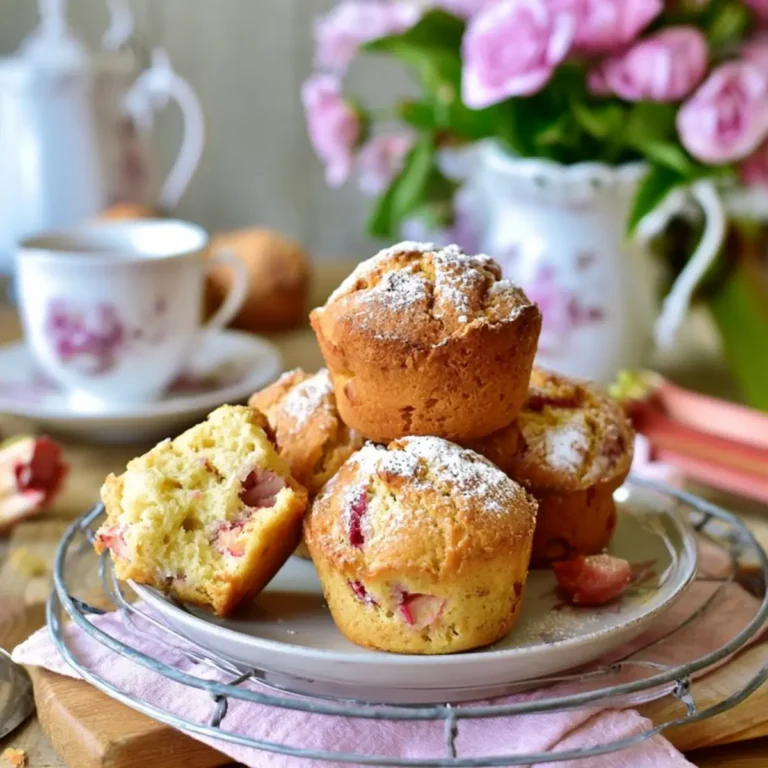 Saftige Rhabarbermuffins mit Vanille zum Tee