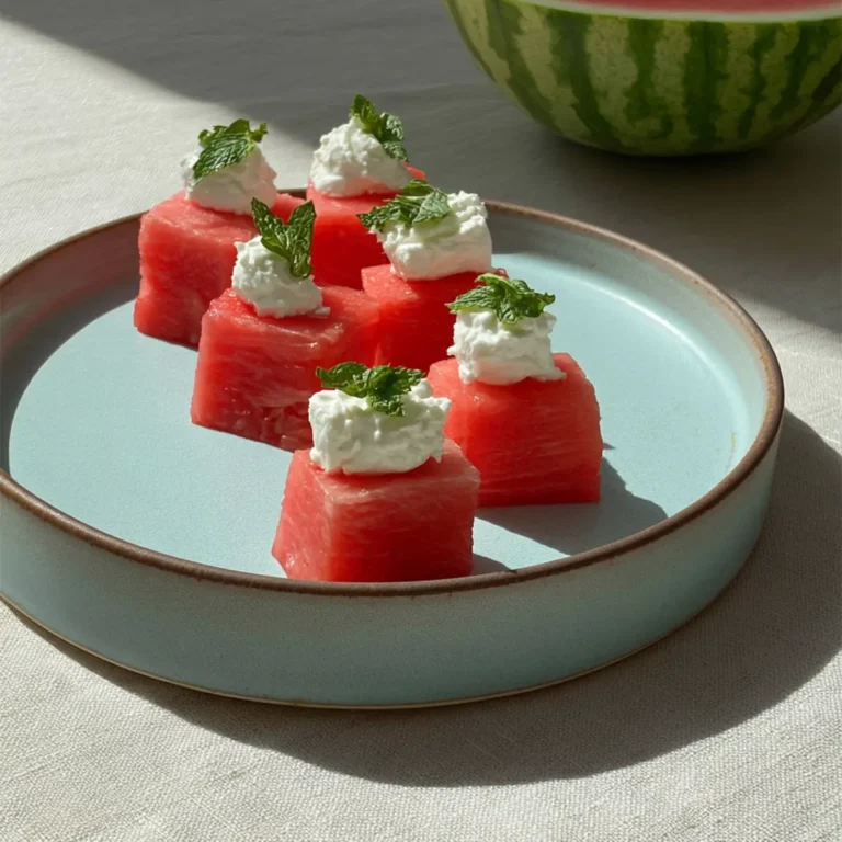 Wassermelonenstücke mit Minz Feta