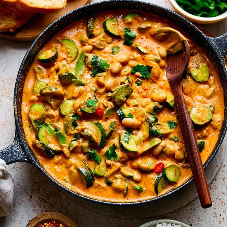 Cremige Zucchini Bohnenpfanne mit Erdnussbutter