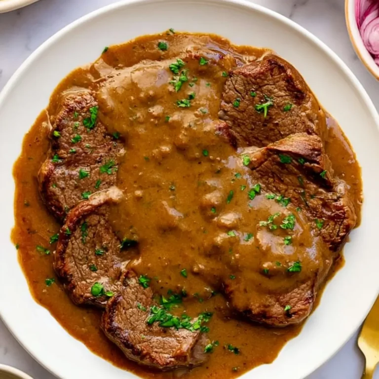 Dünn geschnittenes Rindersteak mit Sauce