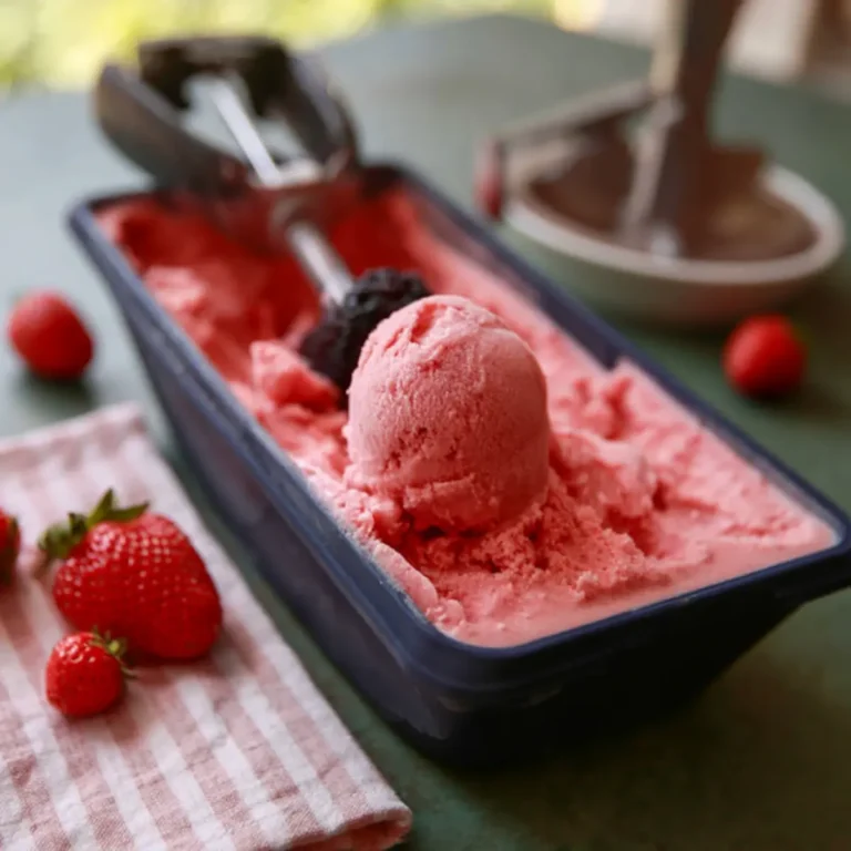 Erdbeereis mit Eismaschine